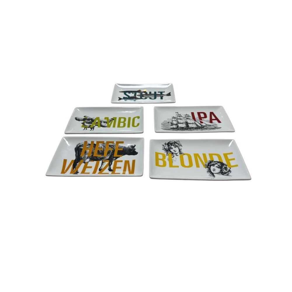 5 CRATE & BARREL CRAFT BEER MICROBREW CERAMIC APPETIZER DESSERT BARWARE PLATES